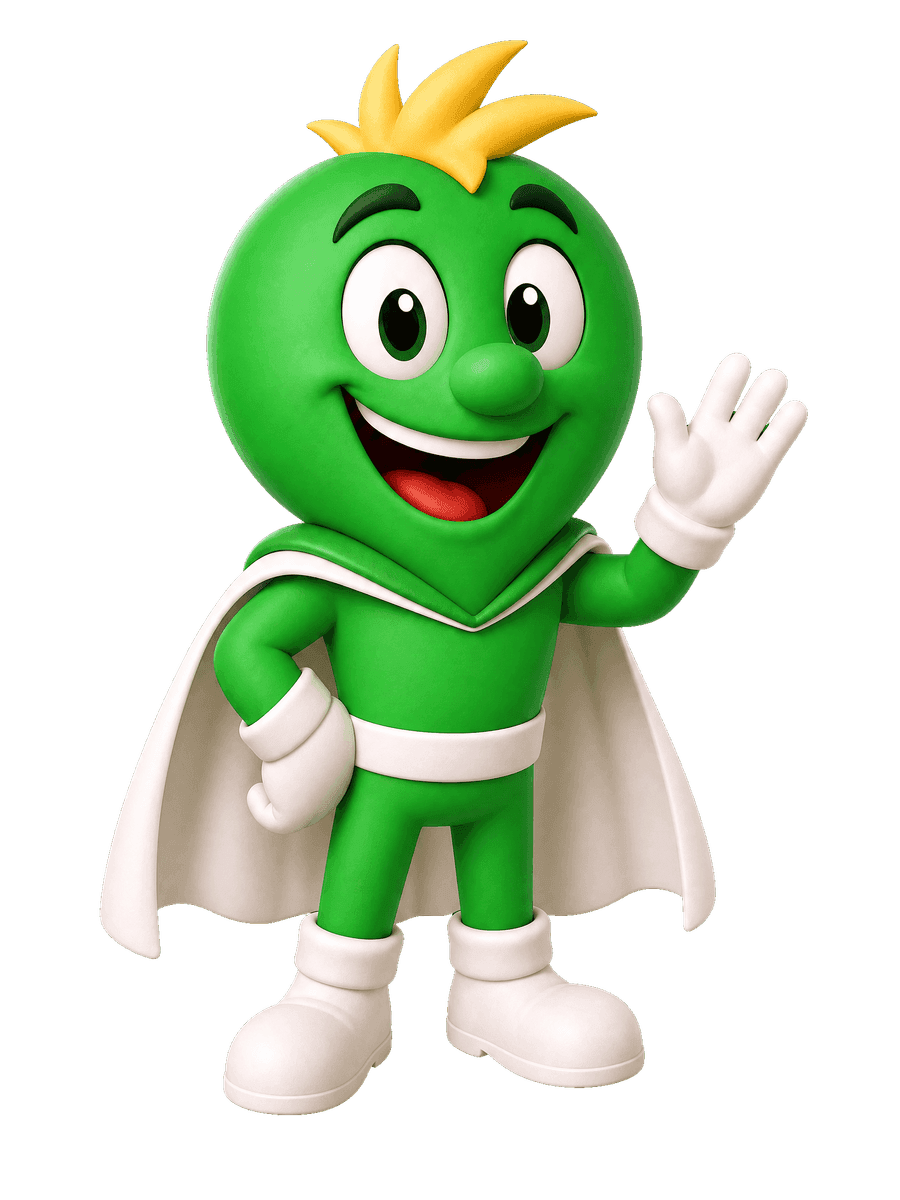 PX, o mascote da Place, acenando